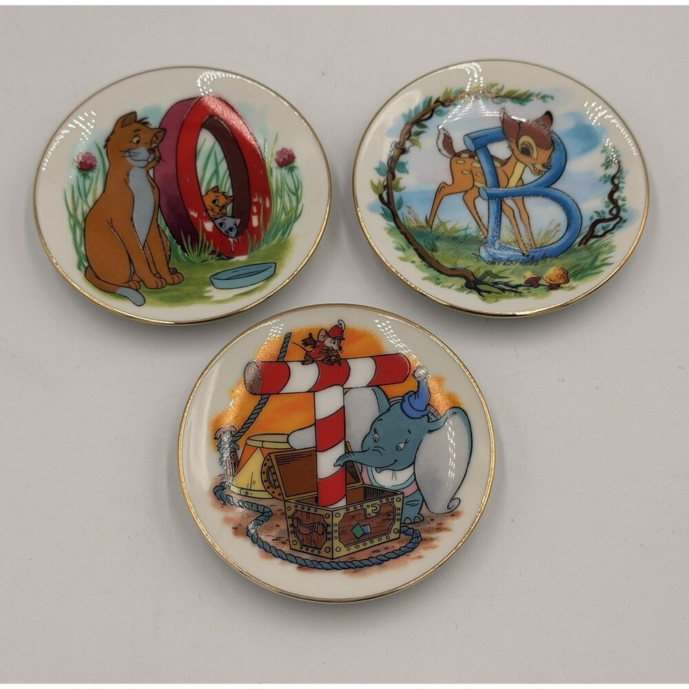 Vintage Disney Alphabet Mini Plates Set of 3 Bambi Dumbo Aristocats B O T Japan